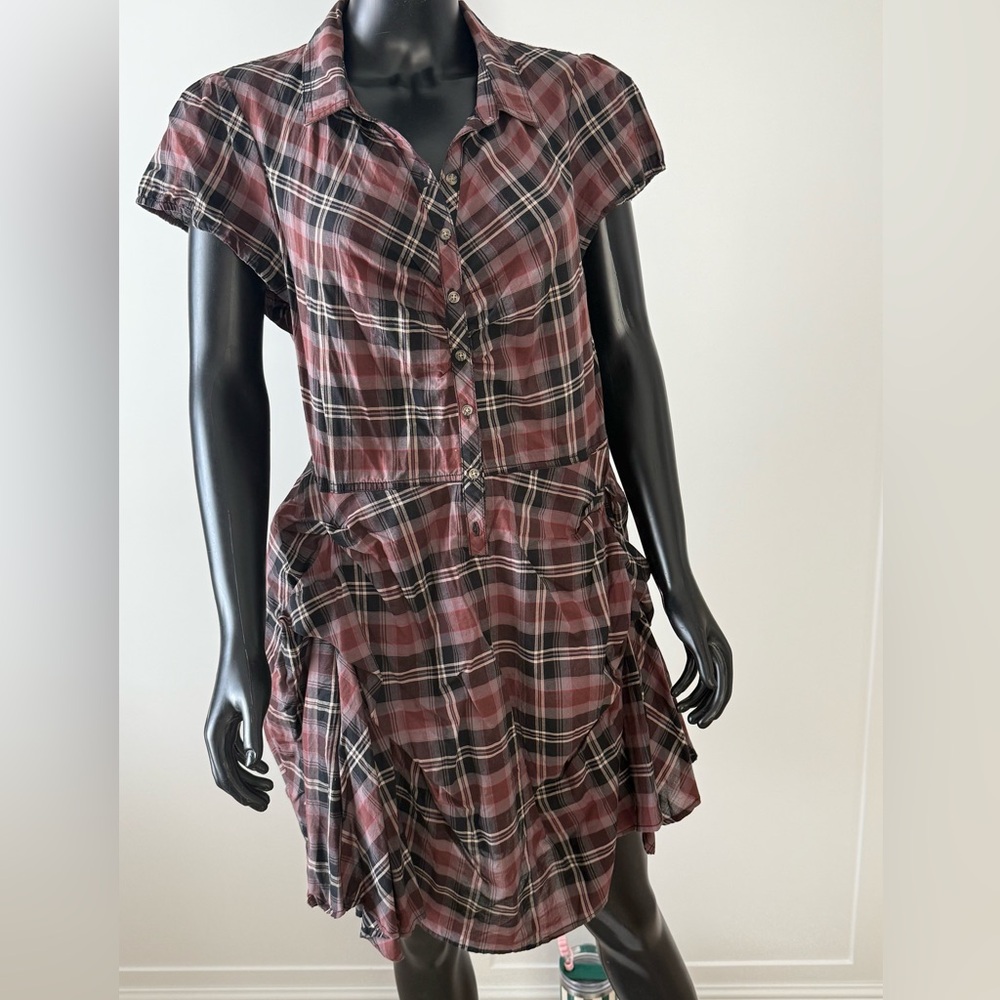 BDG Plaid Dress in Maroon and Black